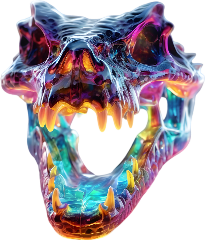 AI generated Colorful crystal skull, Close-up image of a colorful crystal skull. png