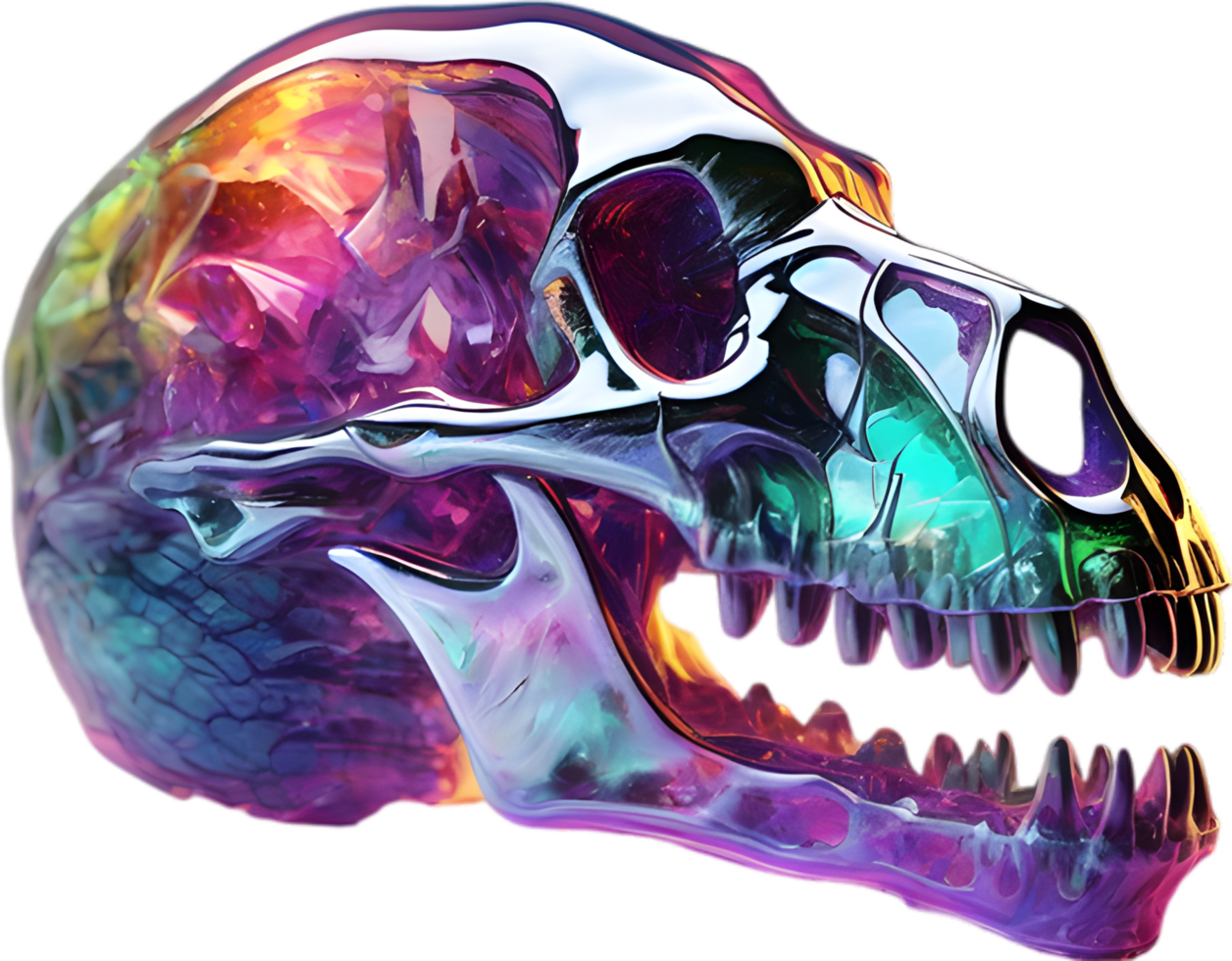 AI generated Colorful crystal skull, Close-up image of a colorful crystal skull. png