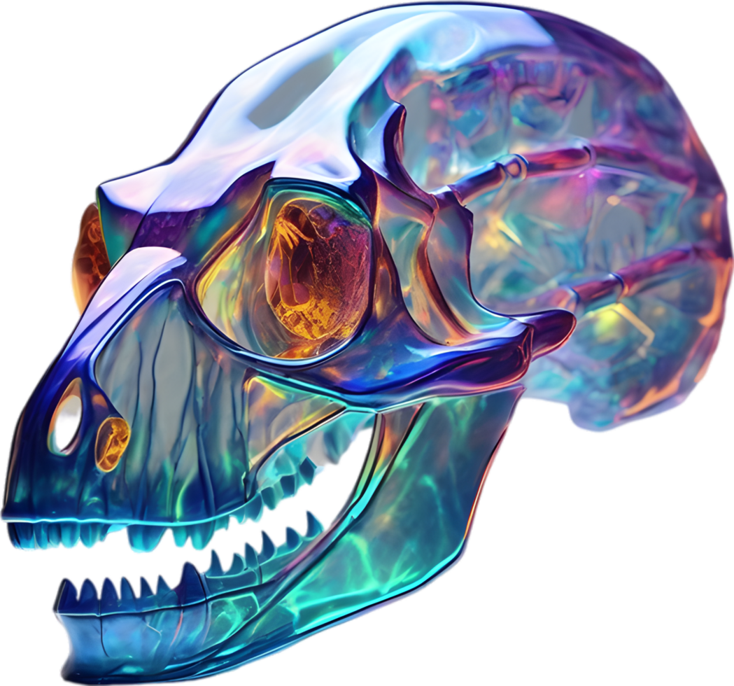 AI generated Colorful crystal skull, Close-up image of a colorful crystal skull. png