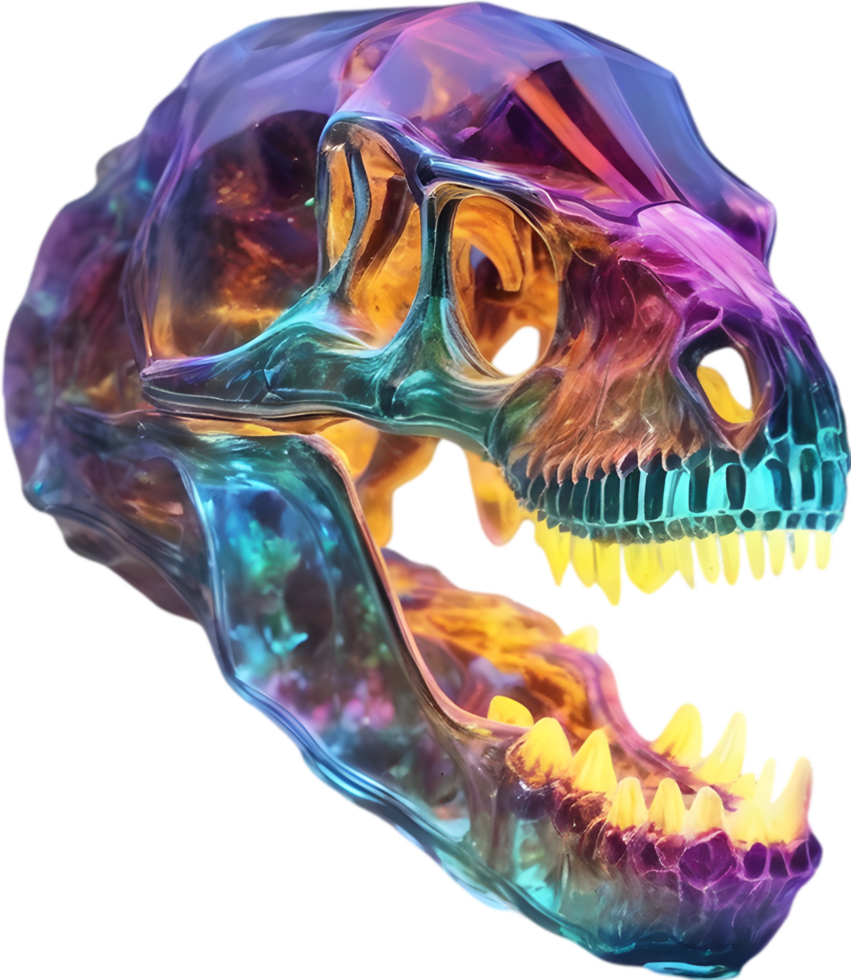 AI generated Colorful crystal skull, Close-up image of a colorful crystal skull. png