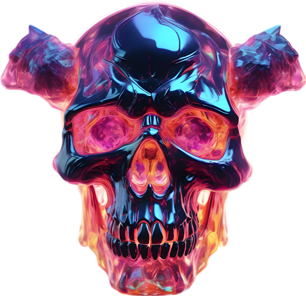 AI generated Colorful crystal skull, Close-up image of a colorful crystal skull. png