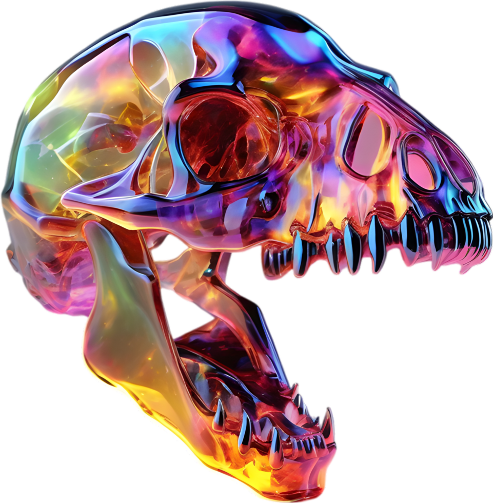 AI generated Colorful crystal skull, Close-up image of a colorful crystal skull. png