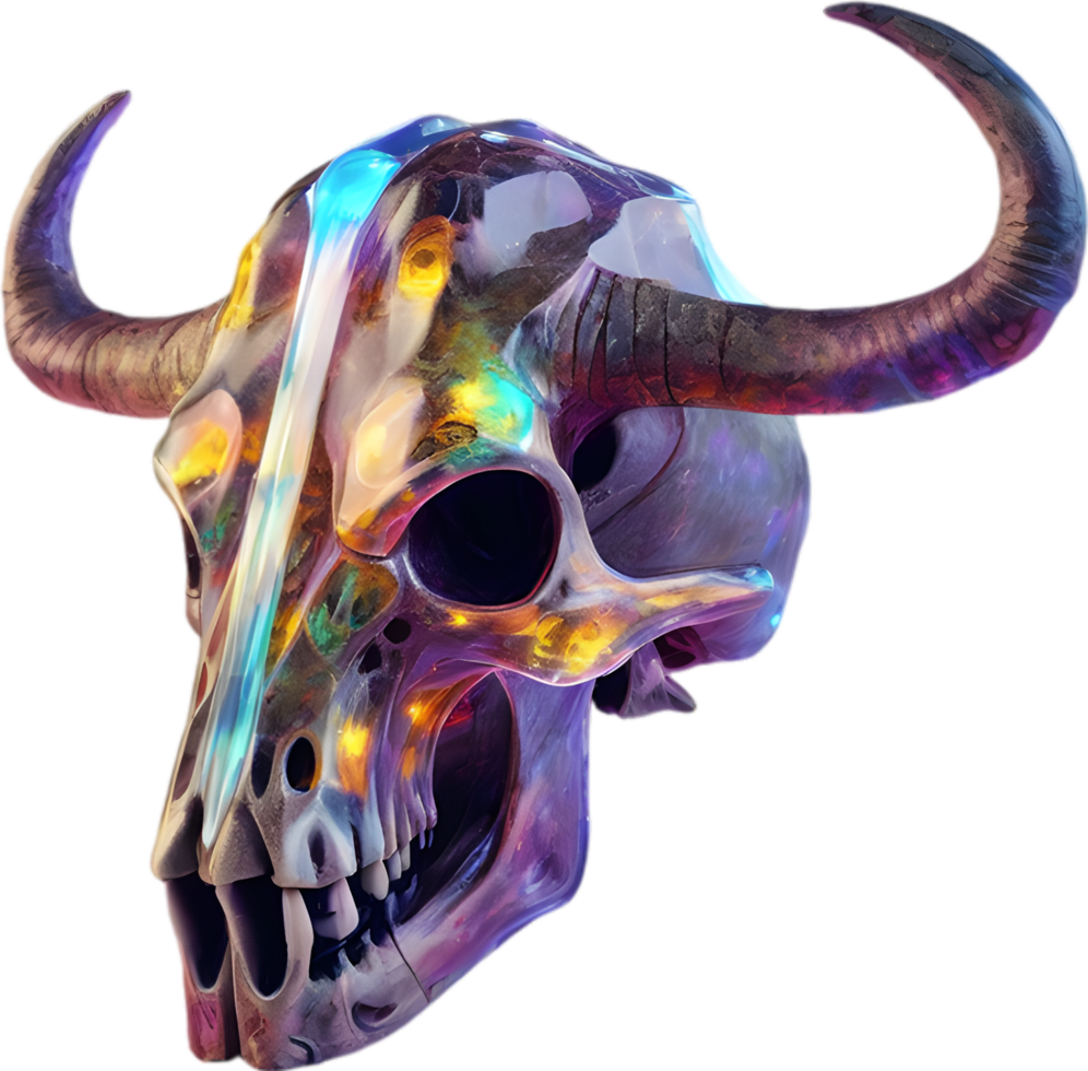 AI generated Colorful crystal skull, Close-up image of a colorful crystal skull. png
