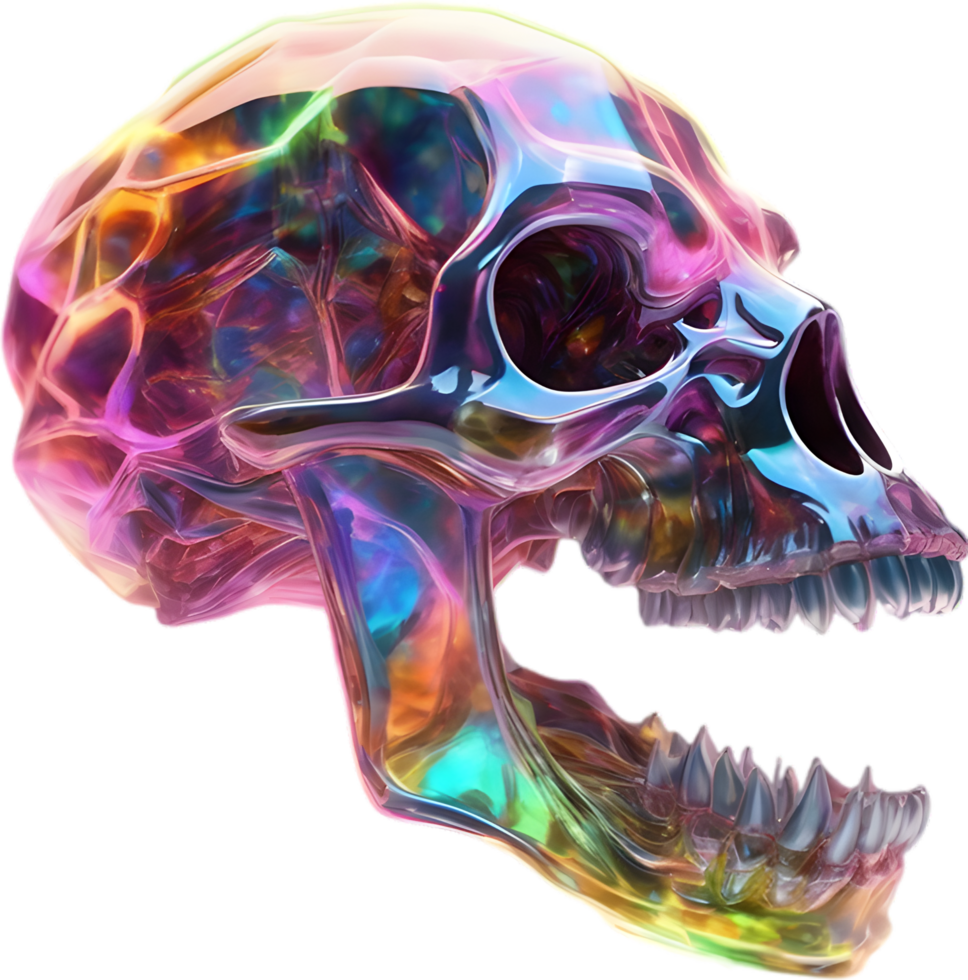 AI generated Colorful crystal skull, Close-up image of a colorful crystal skull. png