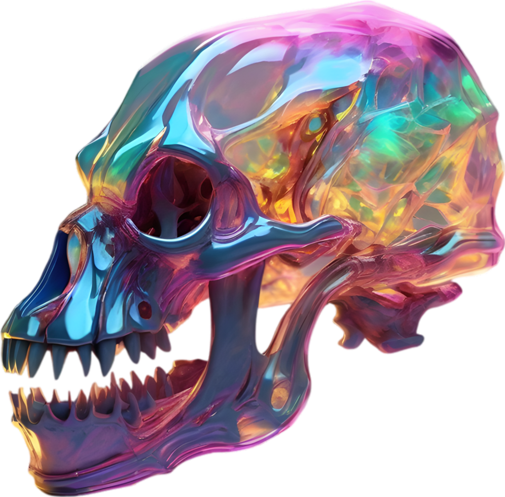 AI generated Colorful crystal skull, Close-up image of a colorful crystal skull. png