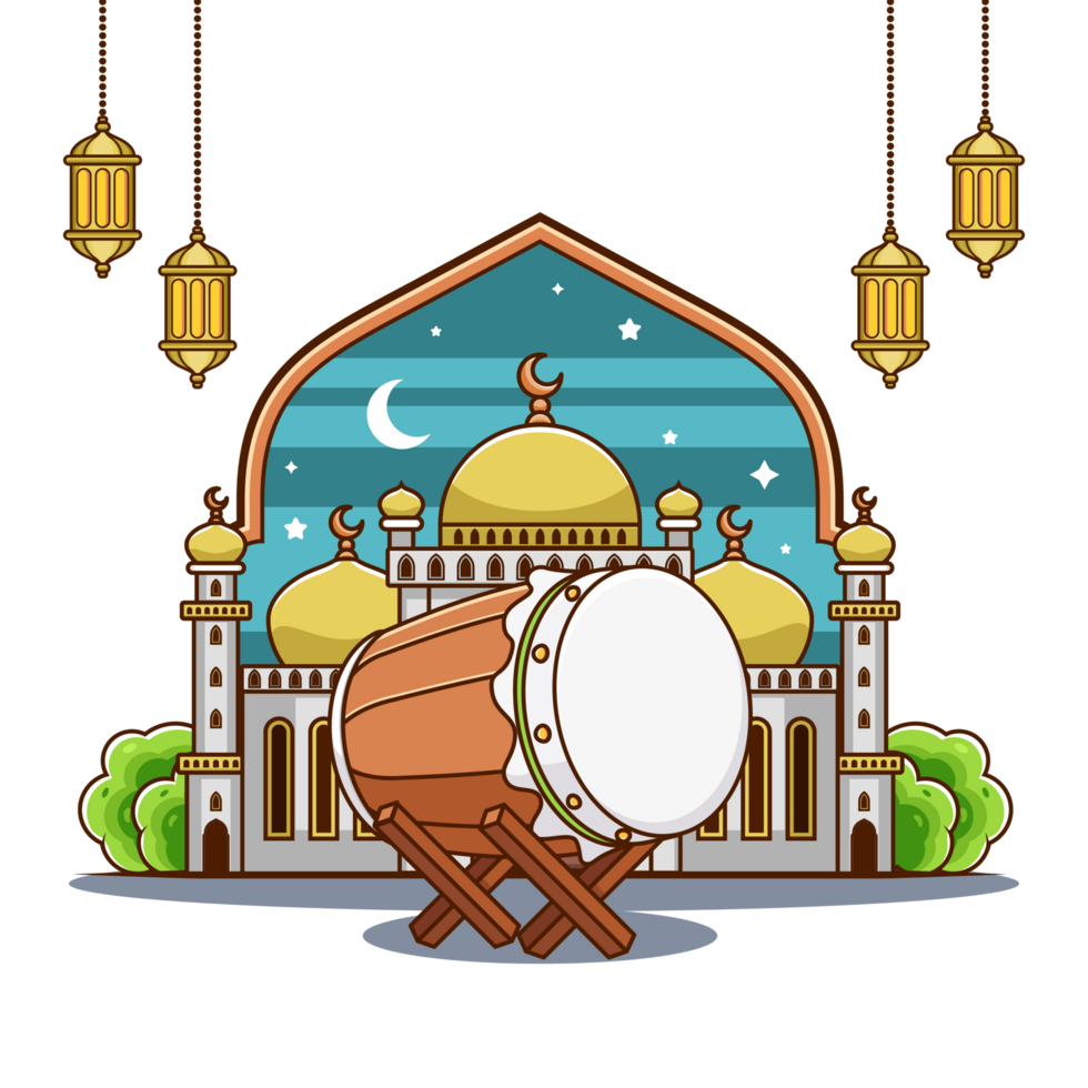 Islamic Drum for Ramadan Celebration with Mosque and Gold Lantern png