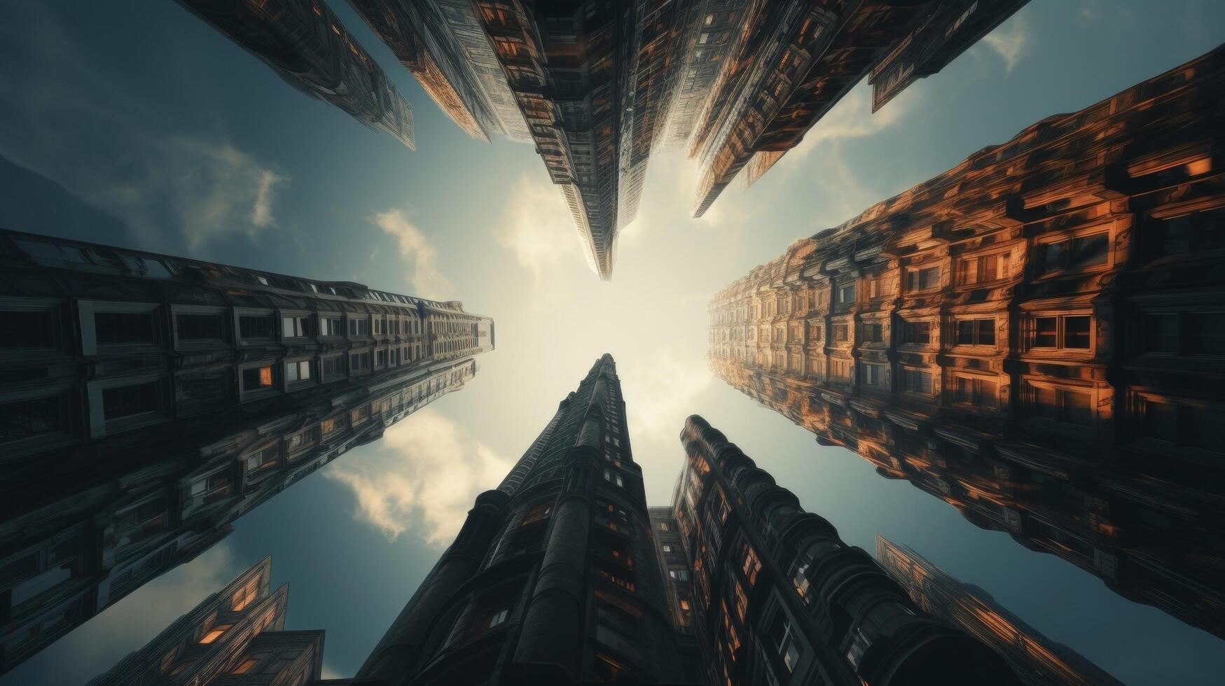 AI generated Futuristic city skyline featuring fluid, dreamlike structures photo