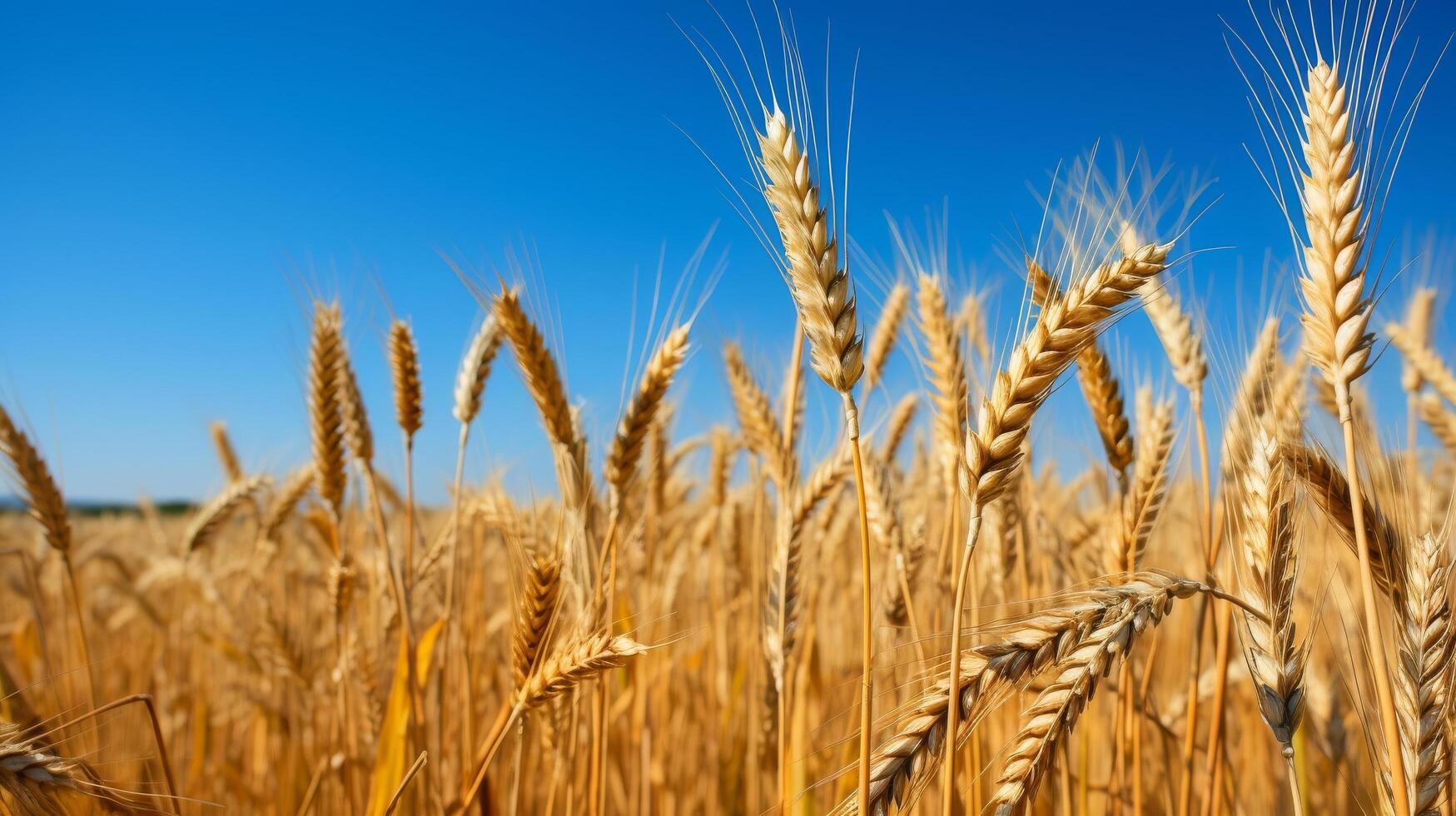 AI generated Sunlit field of ripe, golden wheat ready for harvesting photo