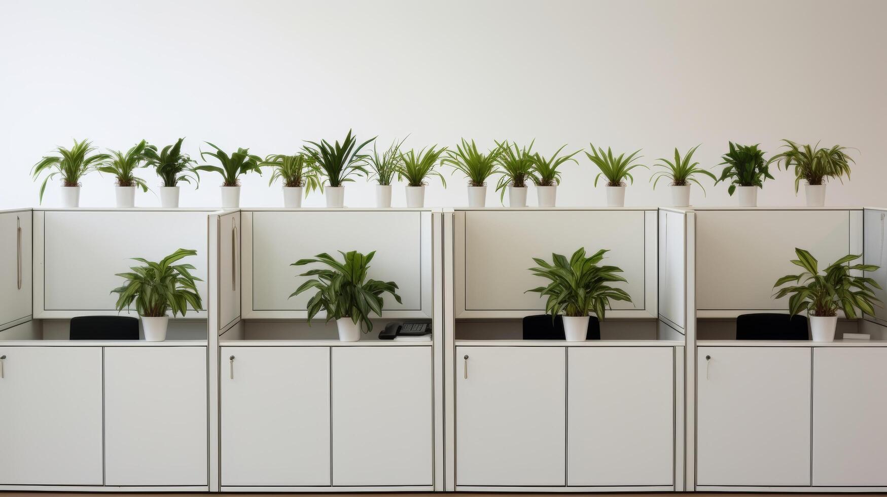 AI generated A cubicle arrangement with a minimalist design and white color photo