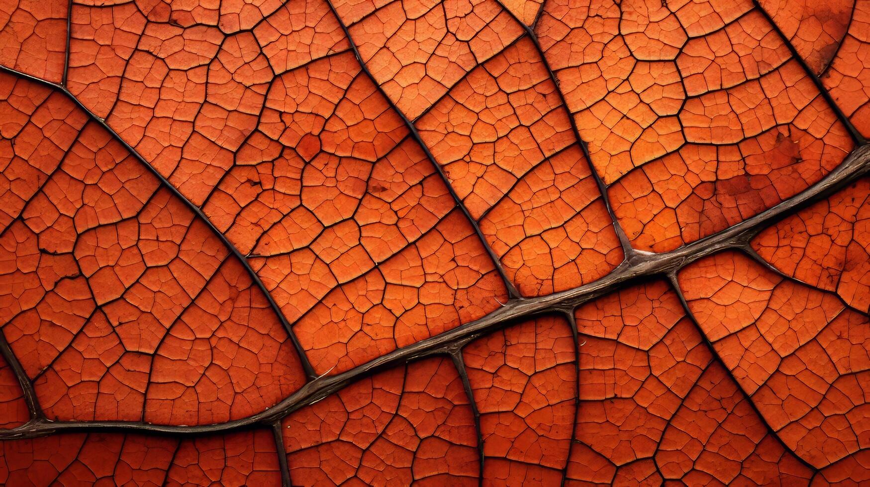 AI generated A macro shot of vibrant autumn leaves, with a contrast between the light and shadow photo