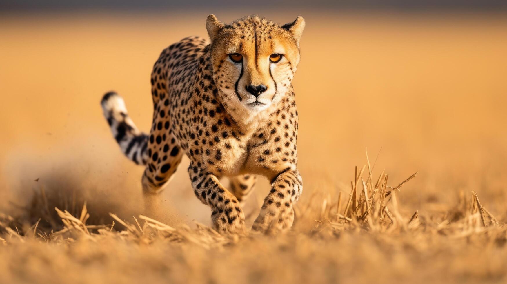 AI generated Close up of cheetah with graceful sprint on open plains photo