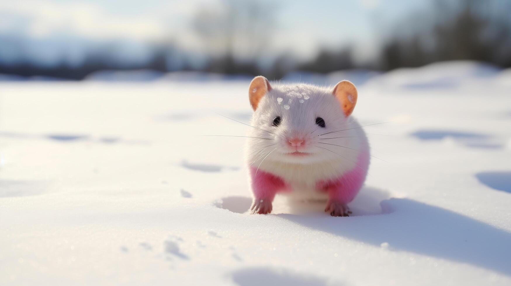AI generated Pet axolotl in snowy scene. photo