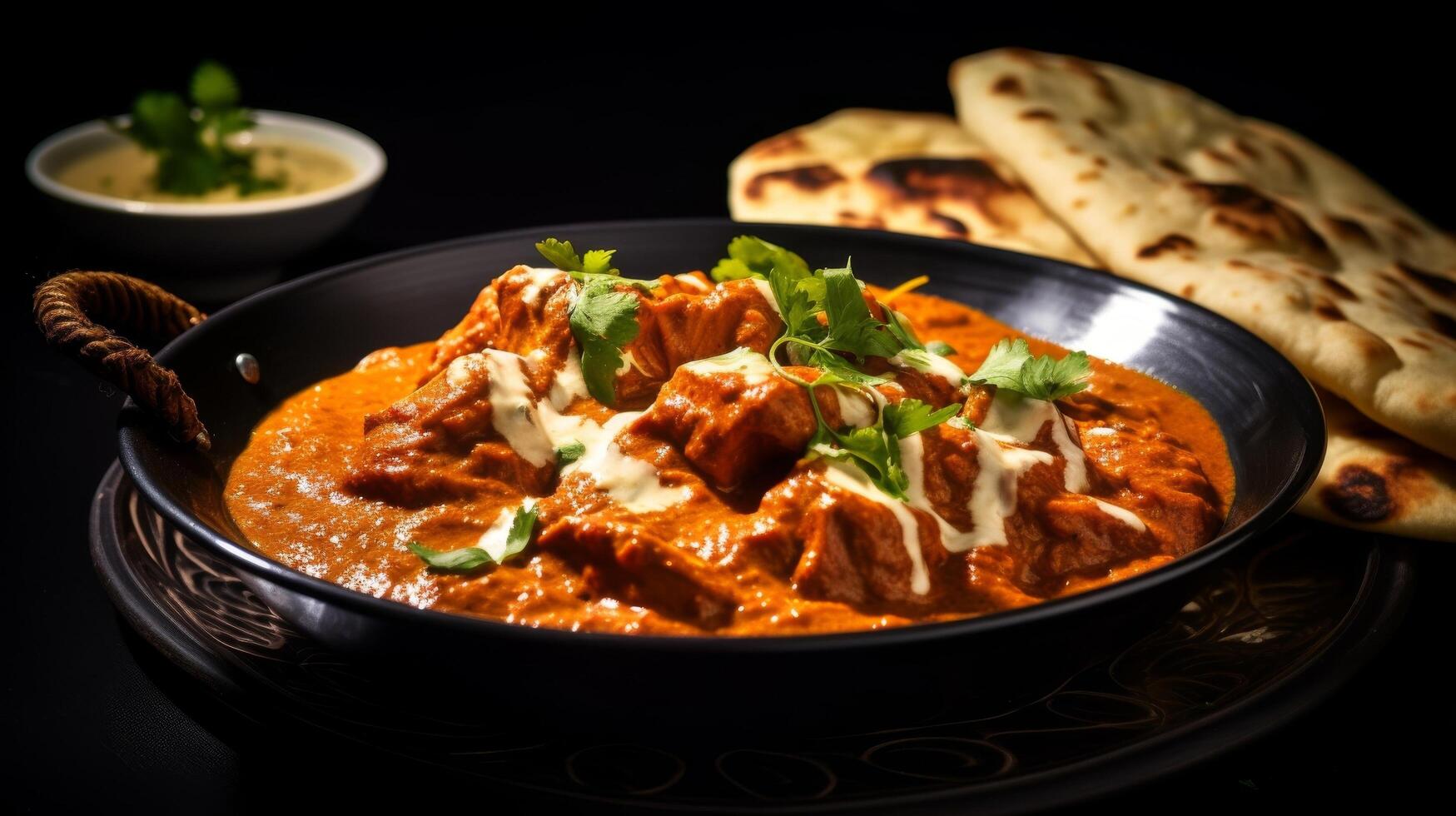 AI generated Rich and creamy butter chicken curry in a bowl photo