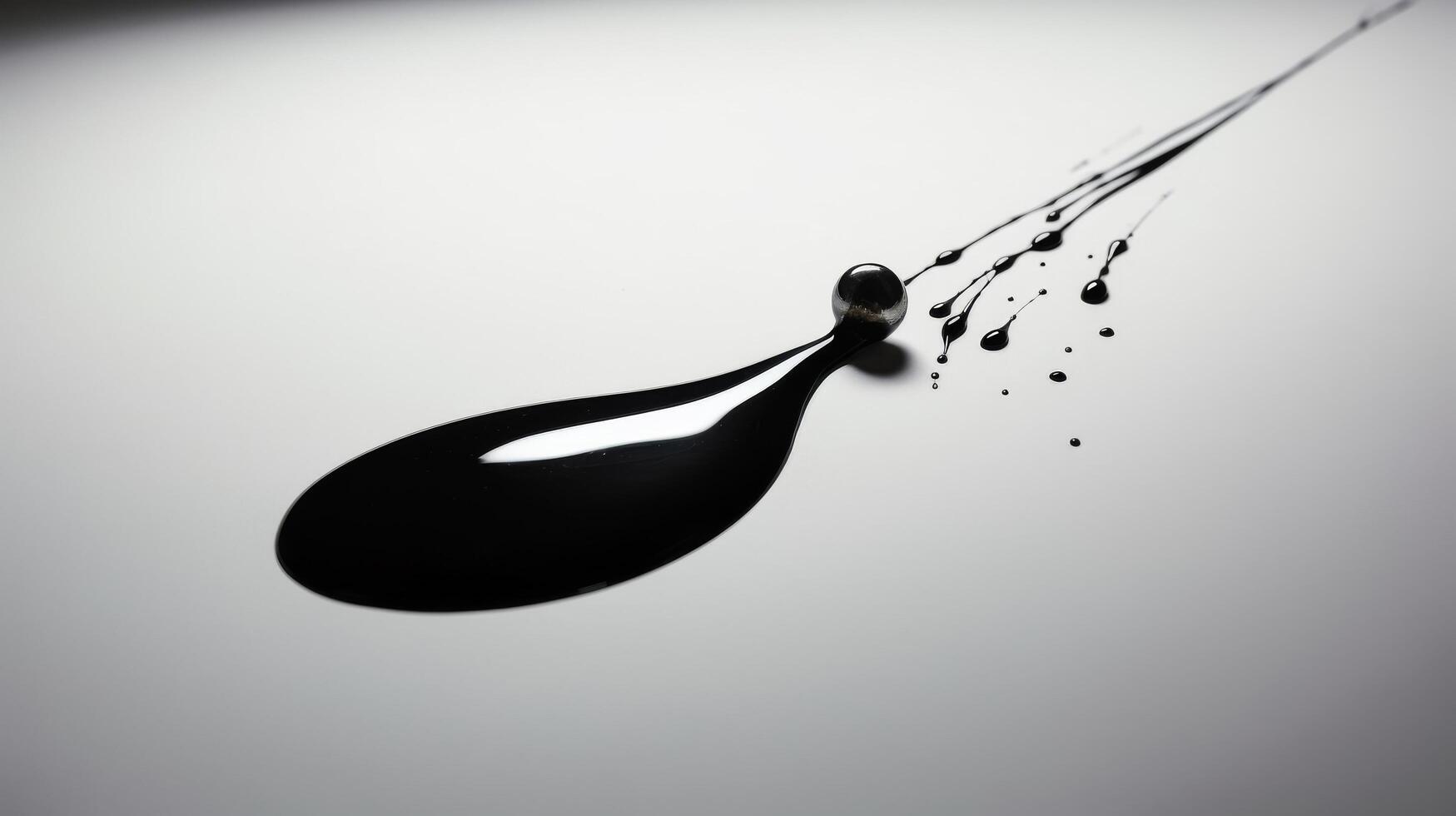 AI generated A black ink drop creates a circular pattern on a white paper photo