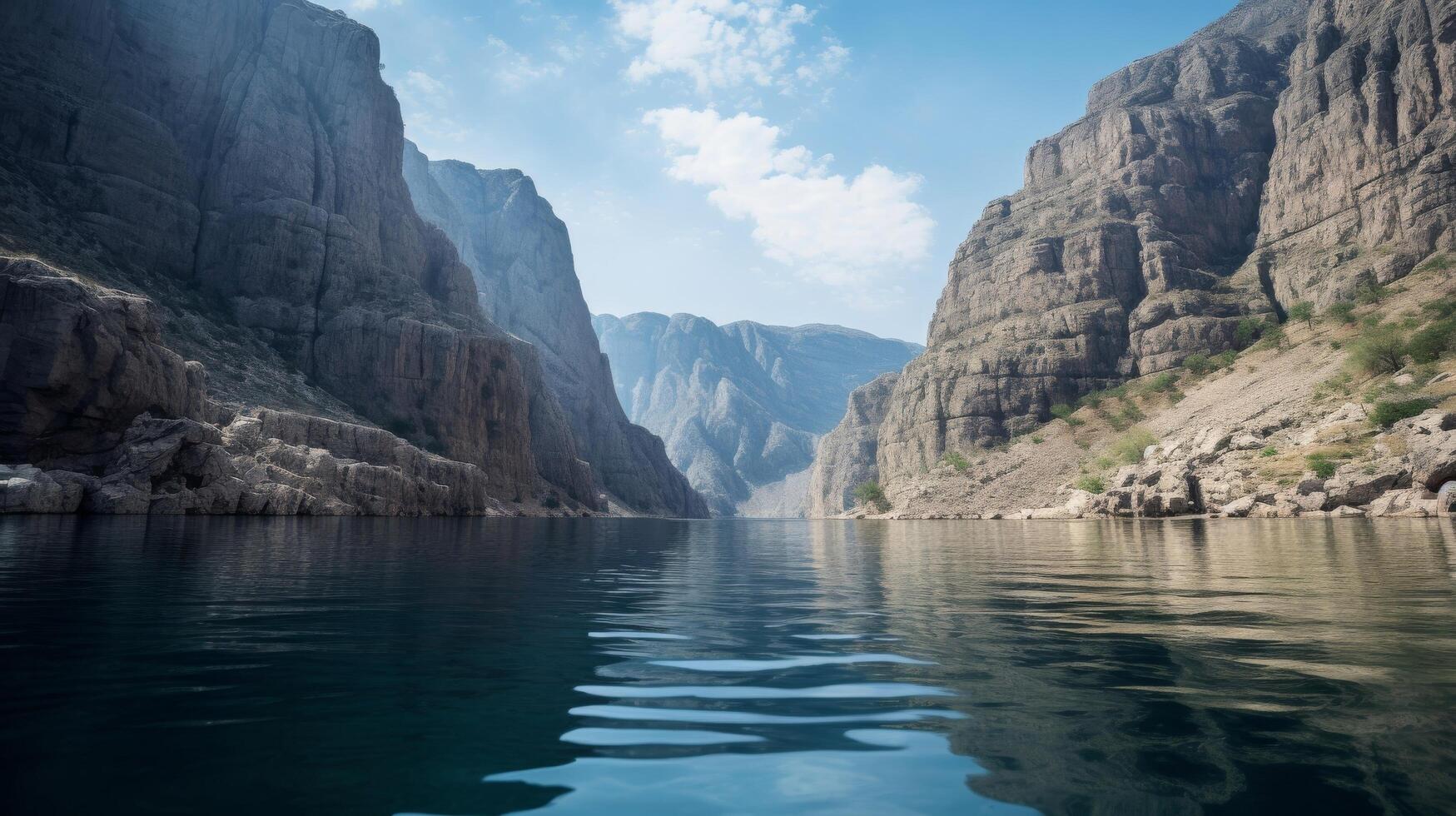 ai generado maravilloso y escénico ver de lago y acantilados foto