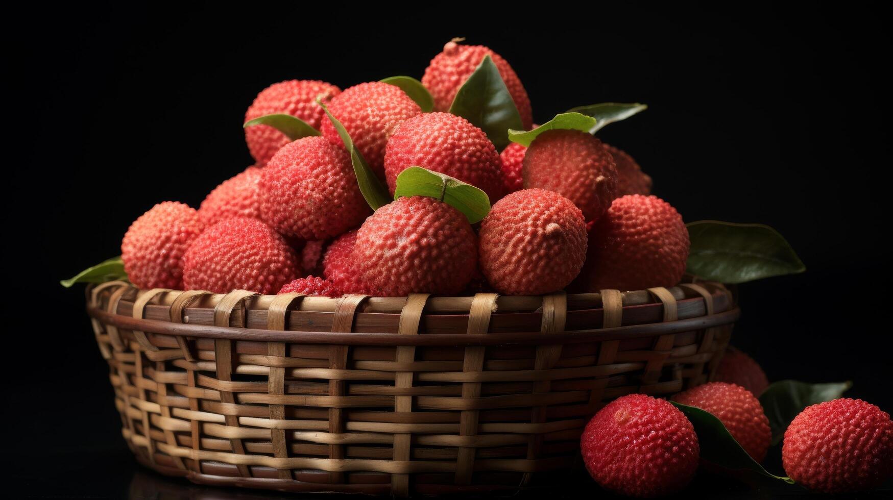 AI generated Exotic lychee fruit in a basket photo