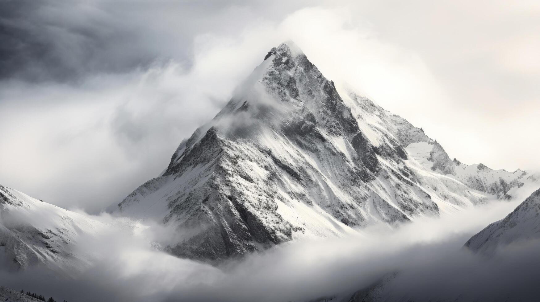 ai generado un maravilloso ver de un nieve cubierto montaña cumbre foto