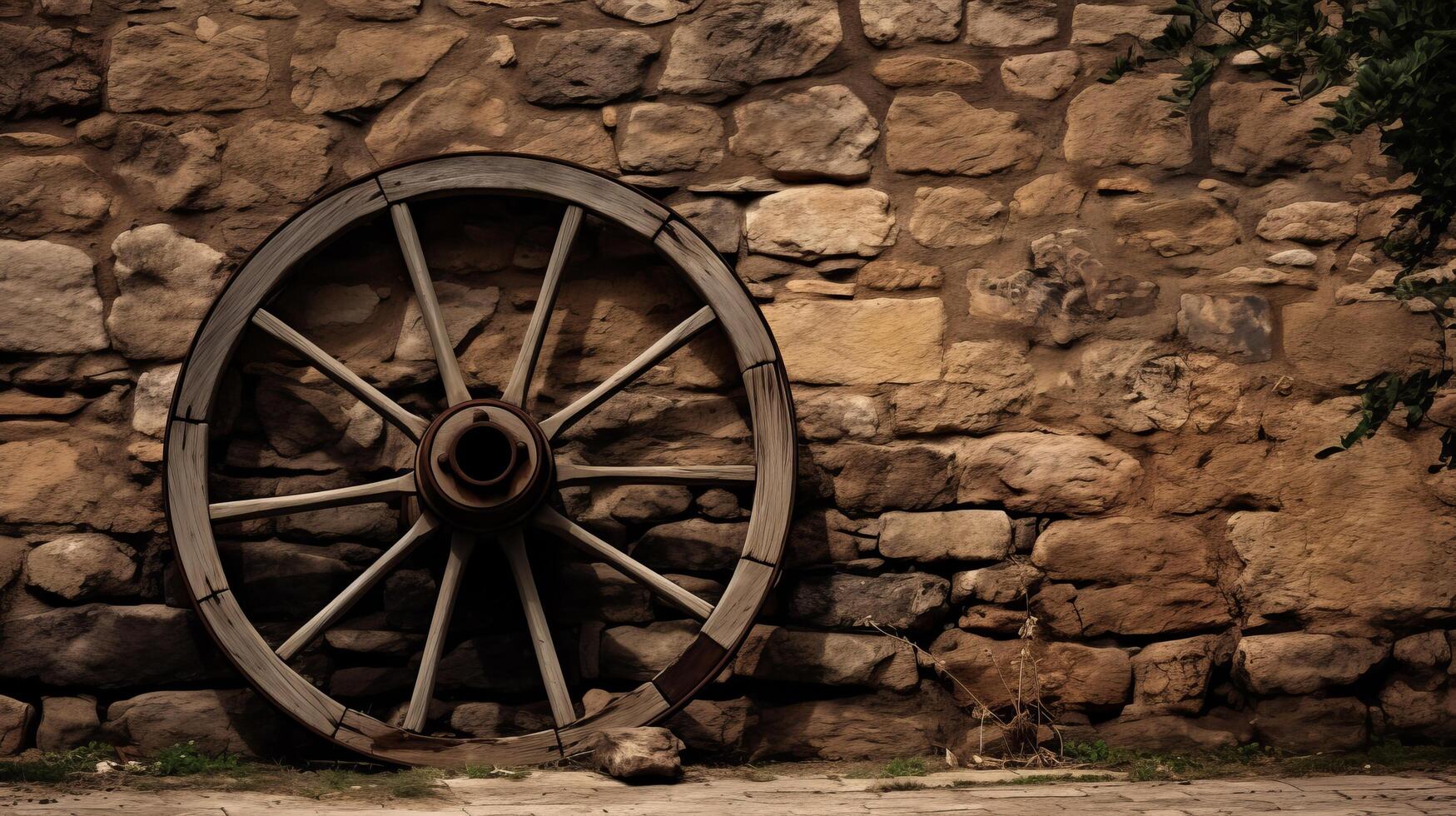 AI generated Casual arrangement of a wagon wheel against a backdrop photo