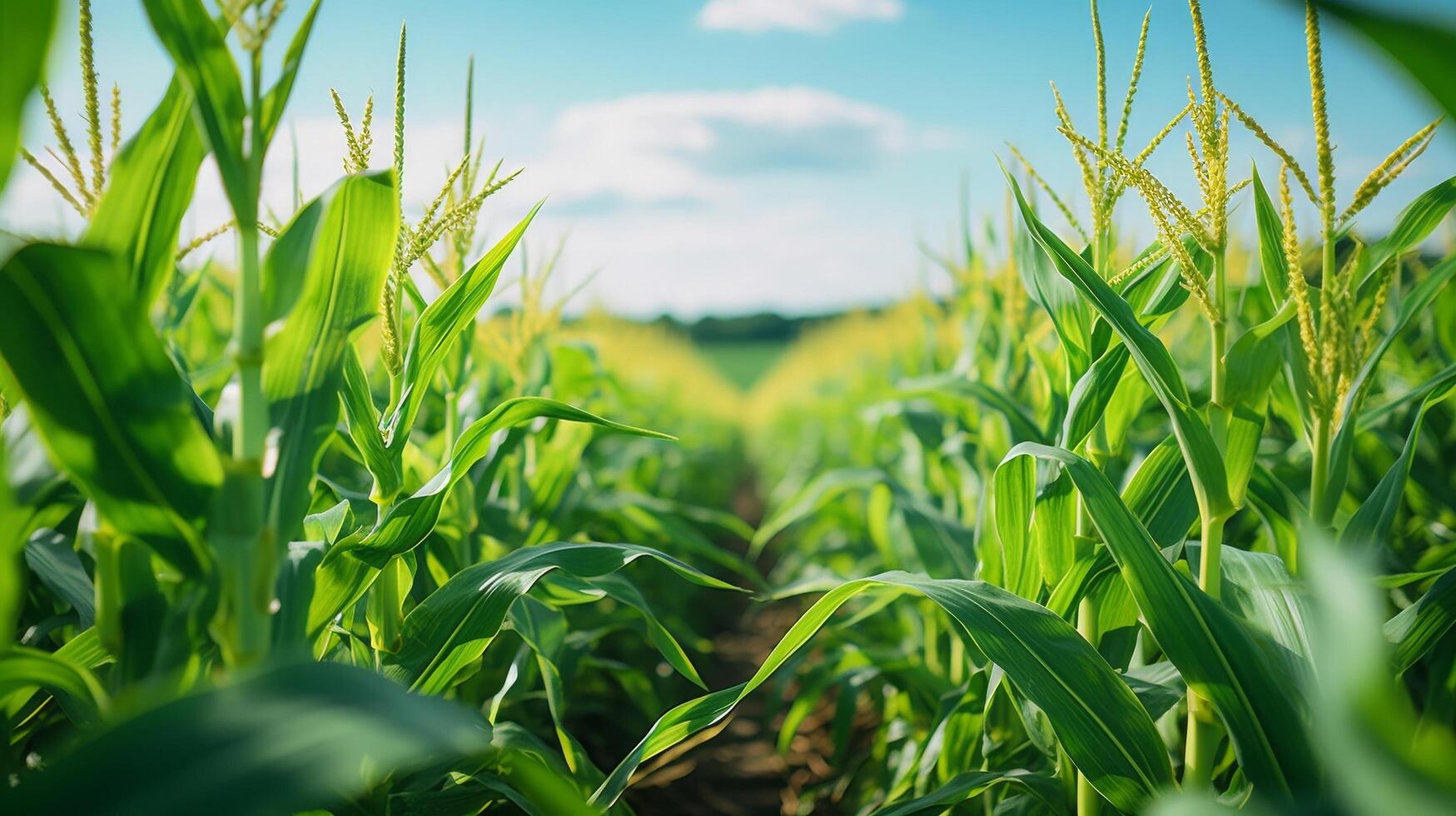 AI generated Sunlit field showcasing healthy and lush sweet corn photo