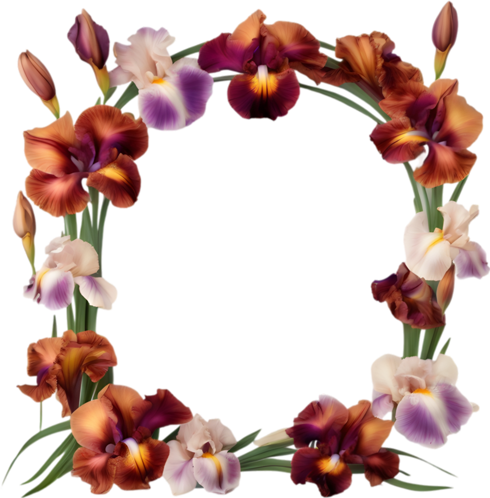 AI generated Colorful painting of Iris floral frame. png
