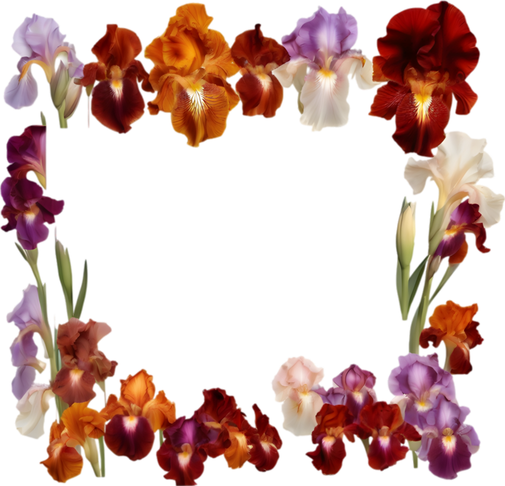 AI generated Colorful painting of Iris floral frame. png