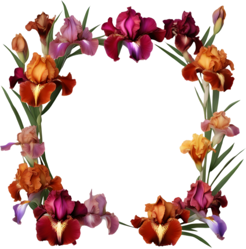 AI generated Colorful painting of Iris floral frame. png
