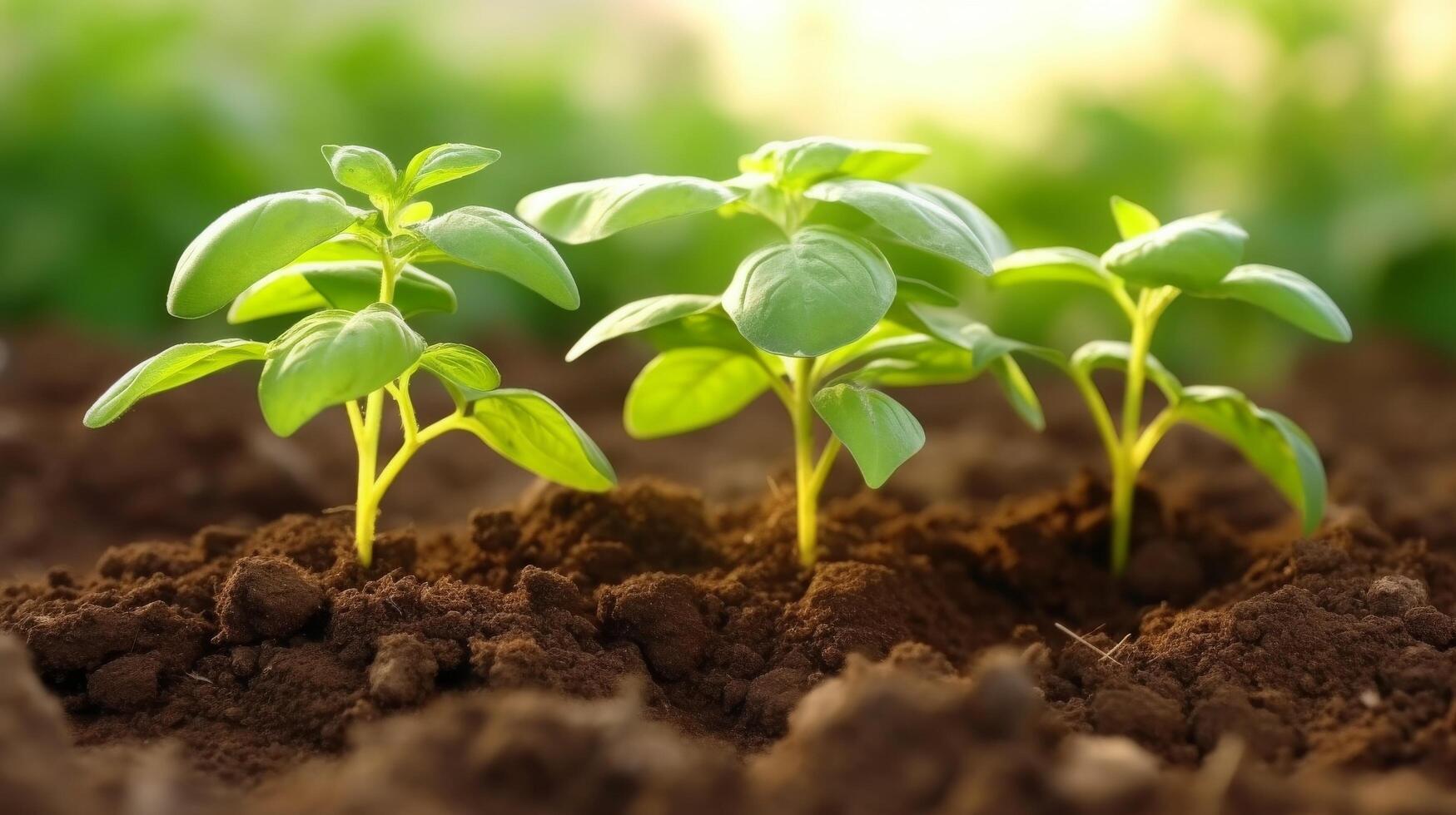 AI generated Potato seedlings emerging from nutrient rich brown soil photo