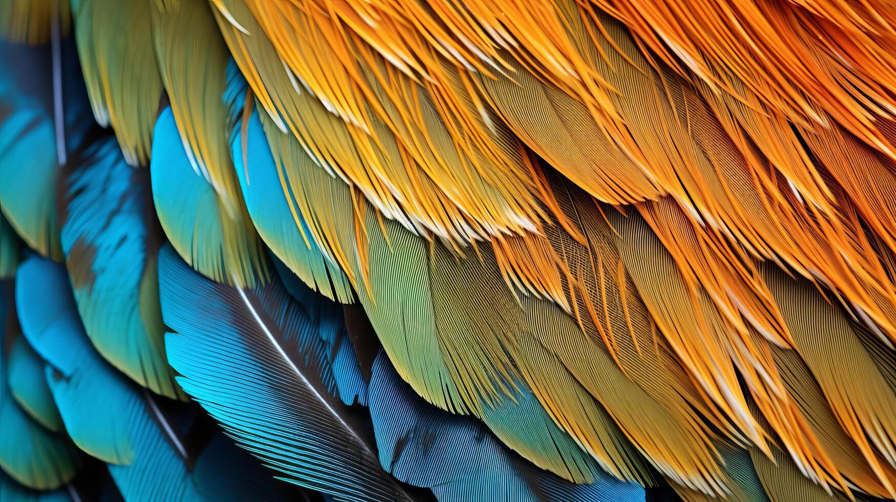 ai generado un aves plumas y plumaje en un cerca arriba ver con un variedad de colores y texturas foto