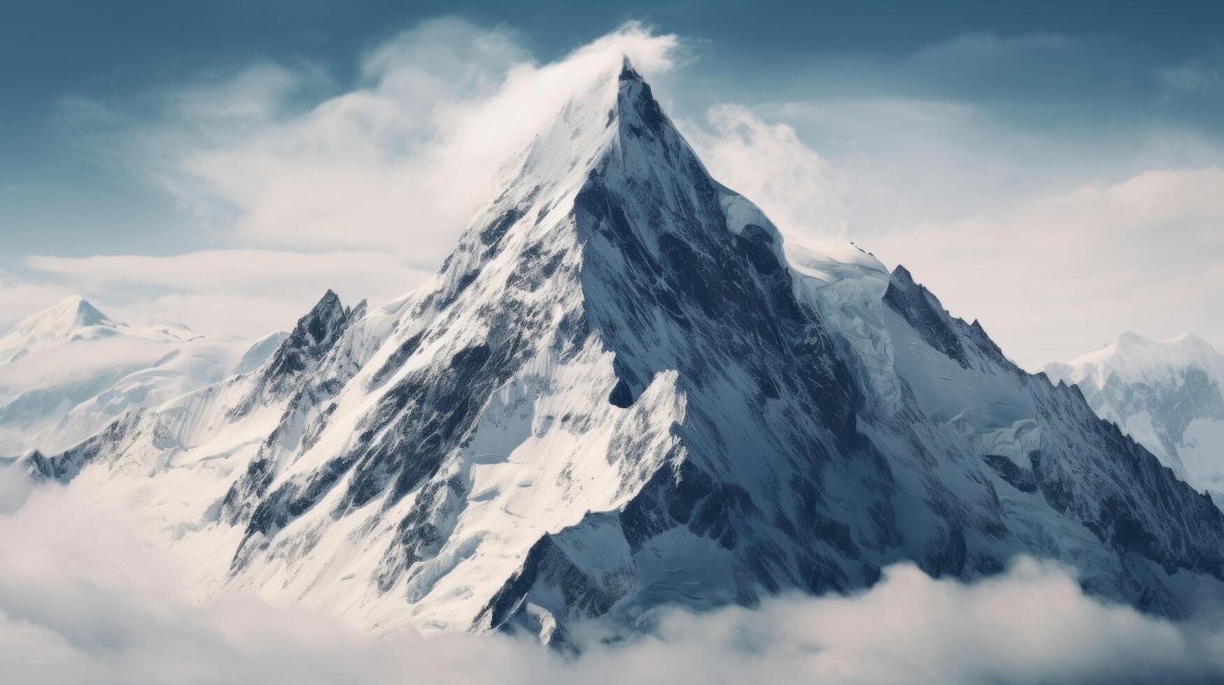 AI generated A beautiful snow capped peak against a blue sky photo