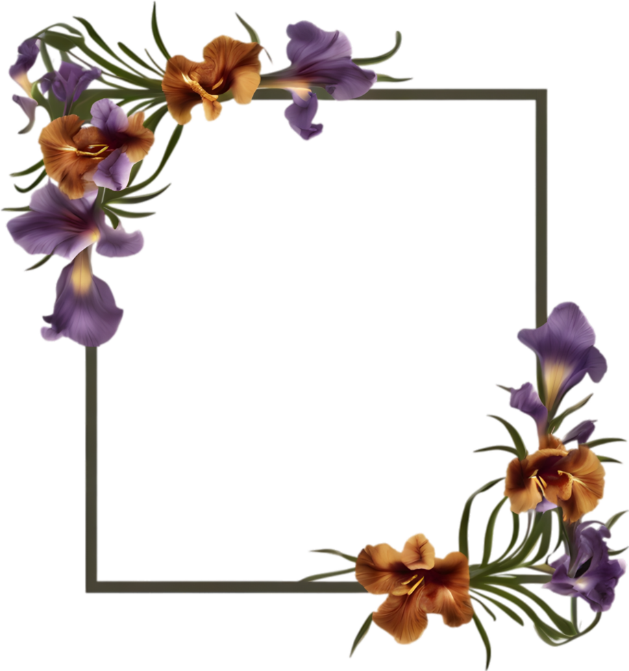 AI generated Colorful painting of Iris floral frame. png