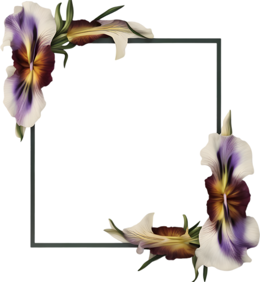 AI generated Colorful painting of Iris floral frame. png