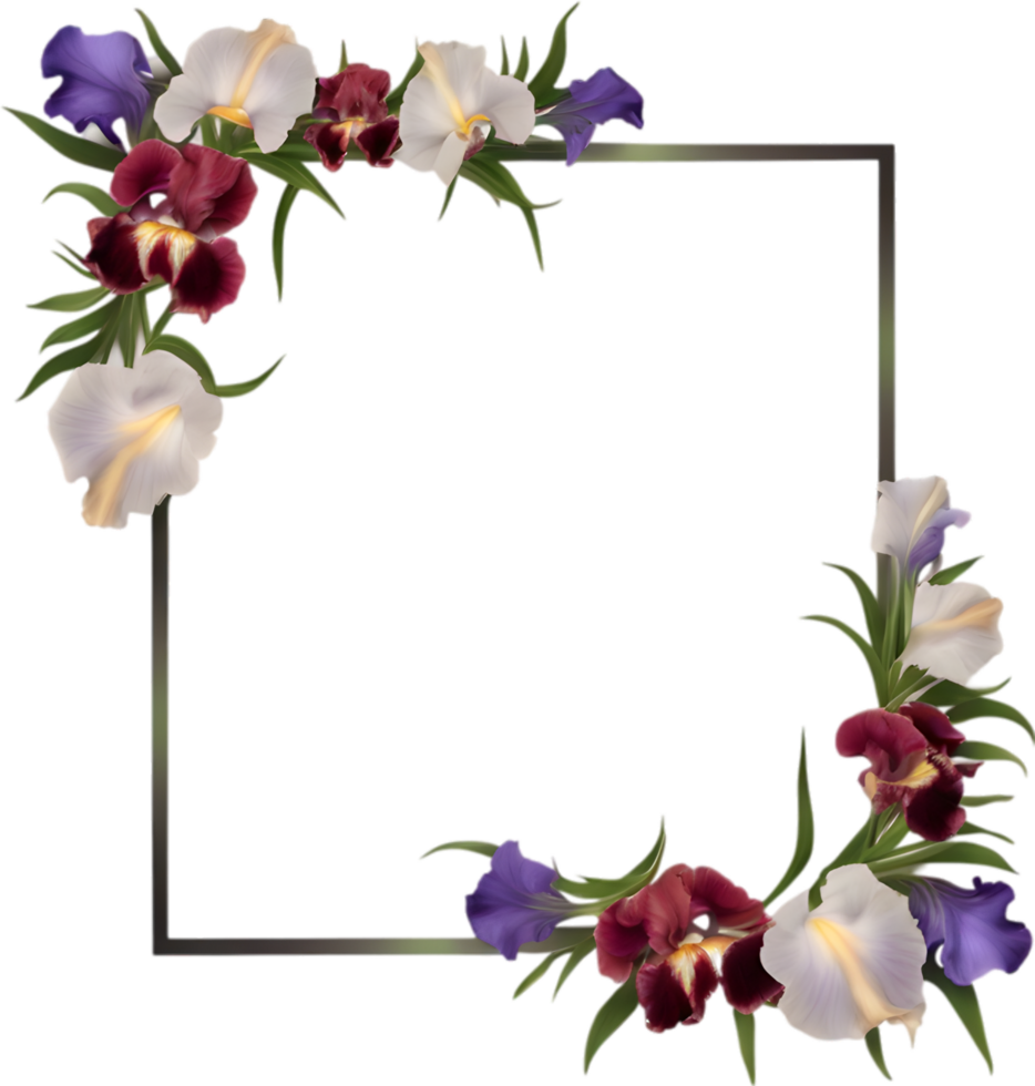 AI generated Colorful painting of Iris floral frame. png