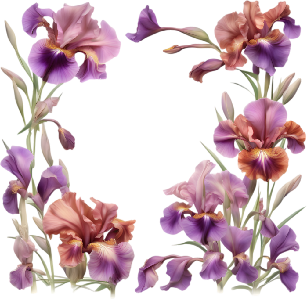AI generated Colorful painting of Iris floral frame. png