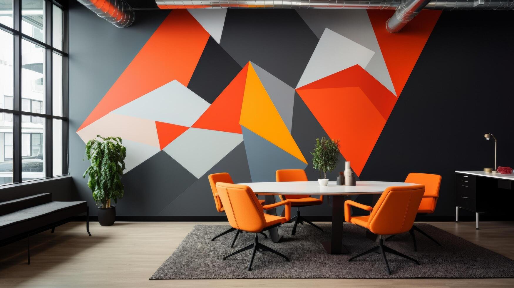 AI generated Colorful shapes and patterns form a geometric office wall art photo