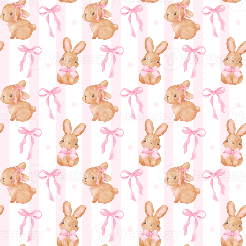 Coquette seamless pattern bunny with ribbon bow pink png
