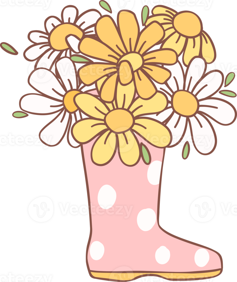 retro primavera flor botas maravilloso dibujos animados garabatear dibujo png