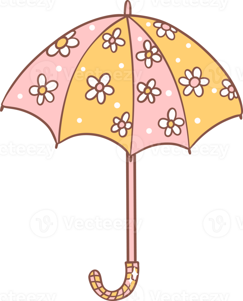 Retro Spring umbella groovy cartoon doodle drawing png
