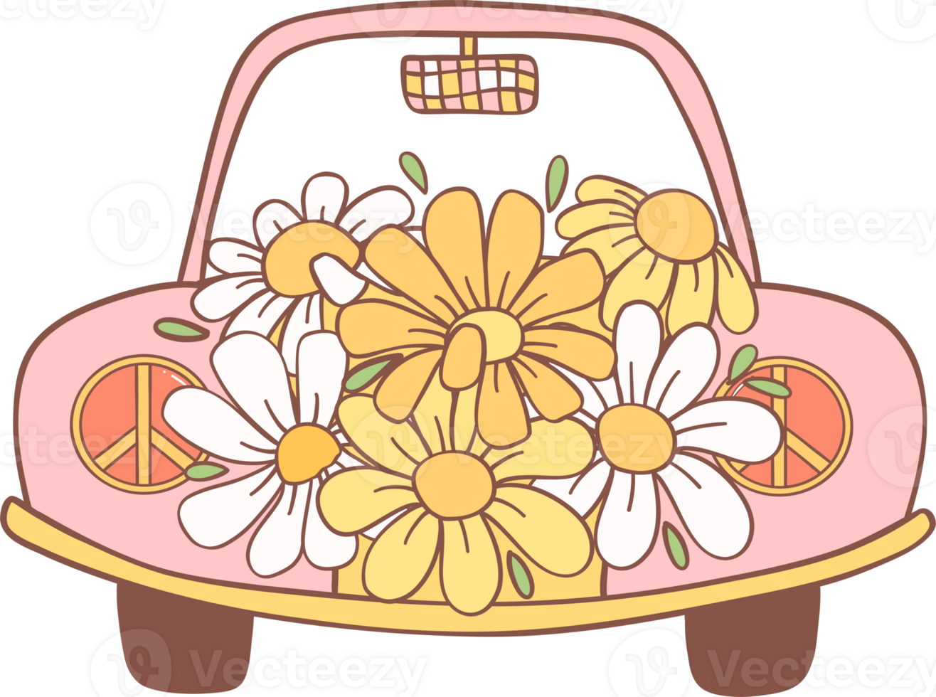 Retro Spring car groovy cartoon doodle drawing png