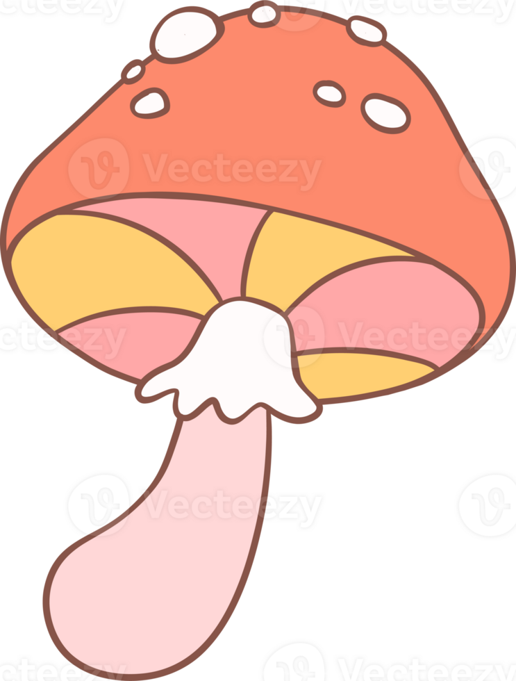 Retro Spring mushroom groovy cartoon doodle drawing png
