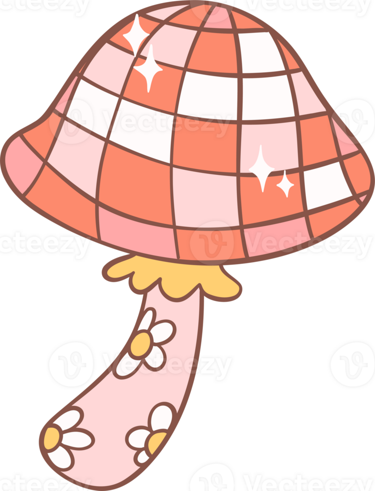 Retro Spring mushroom groovy cartoon doodle drawing png