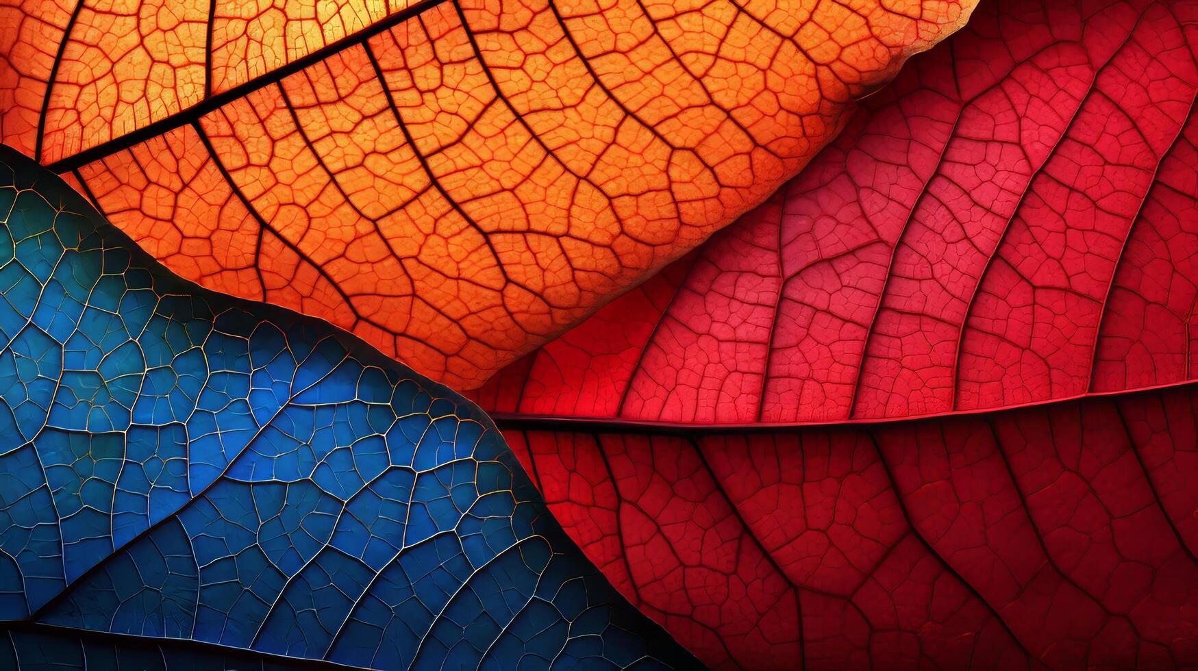 AI generated A close up photo of vibrant autumn leaves, with a range of hues and designs