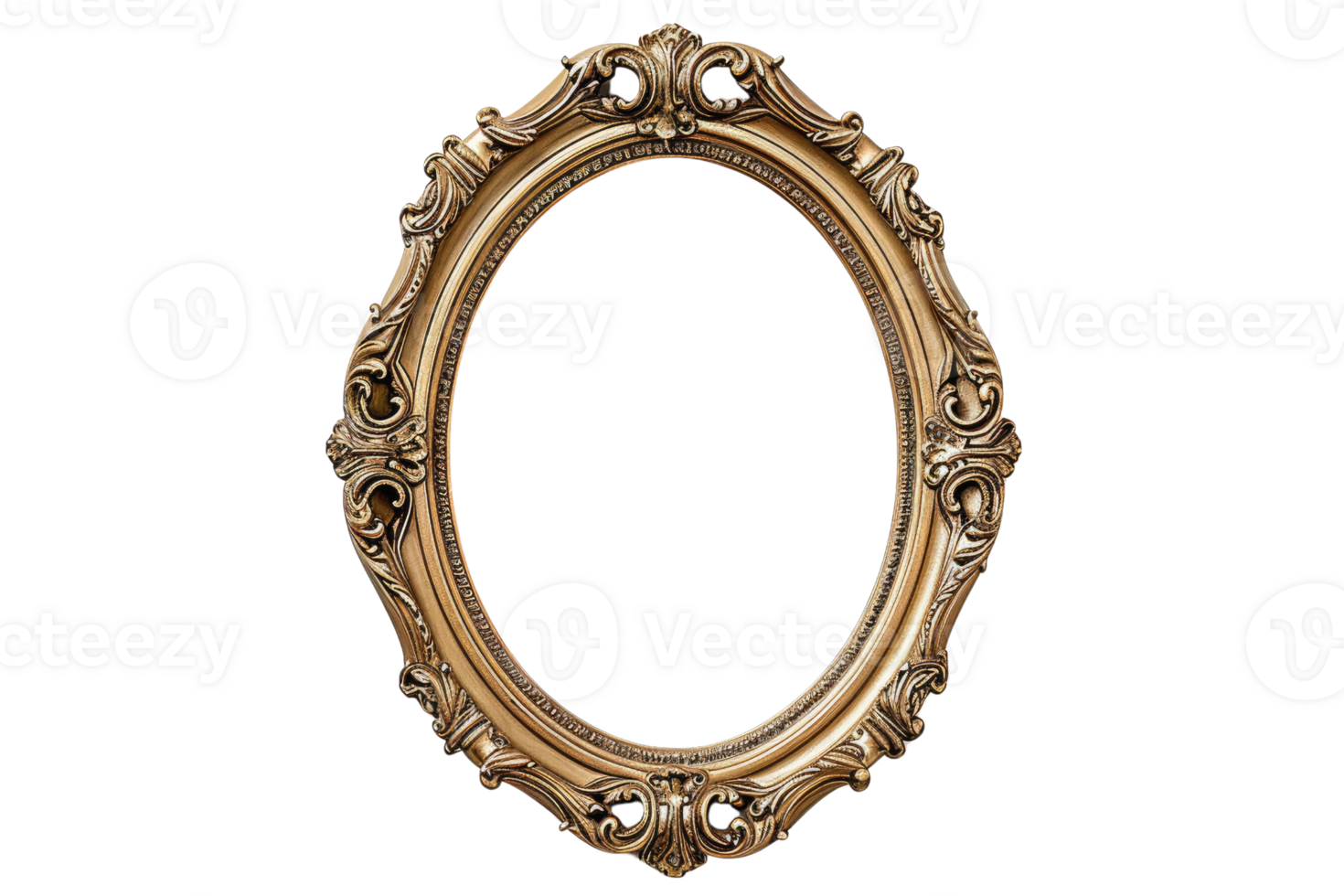 AI generated Antique gold oval frame isolated on transparent background for art display png