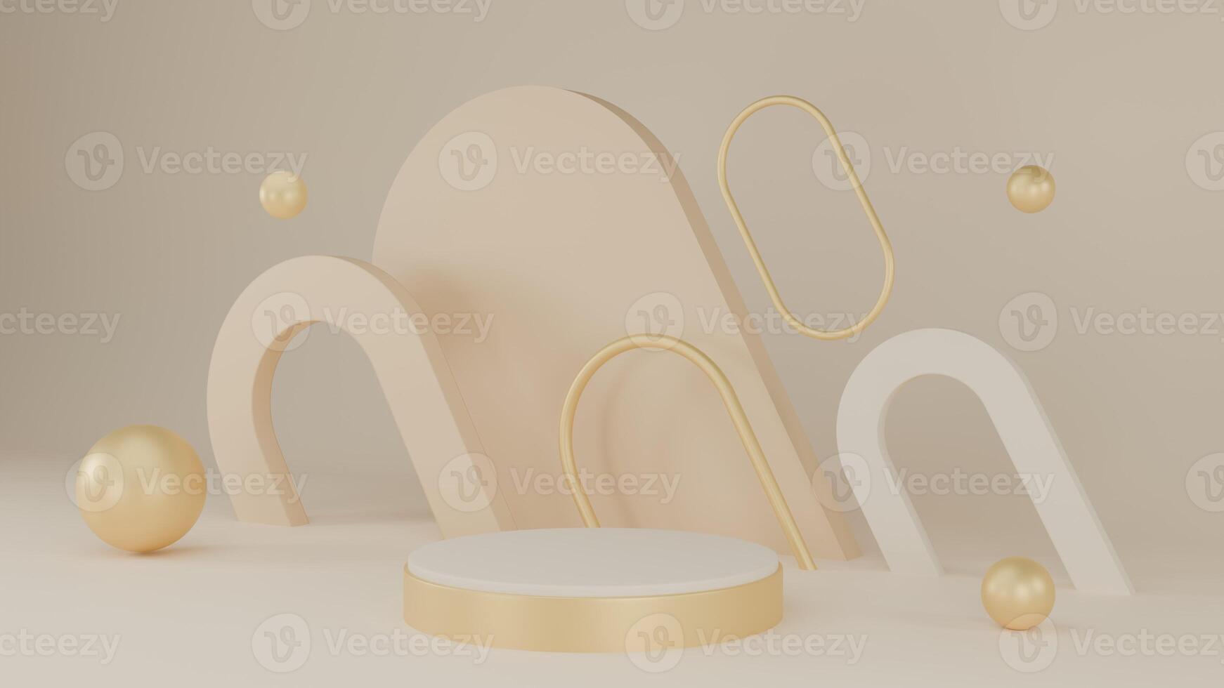 3D Rendering abstract beige background with golden podium photo