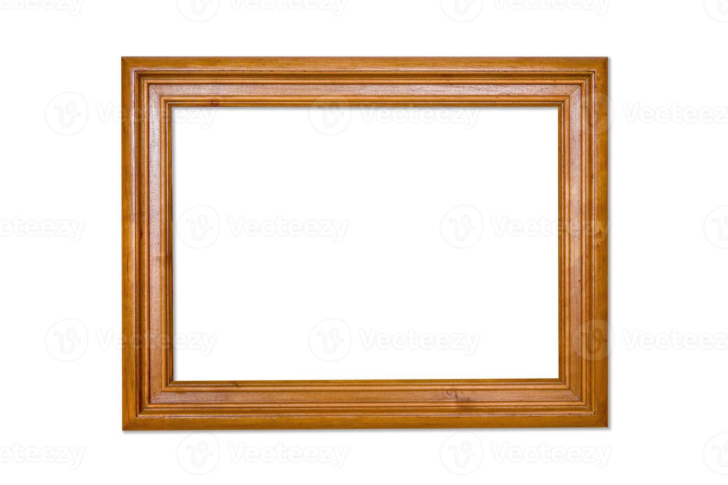 Wooden frame on a white background. Old baguette for a picture. Graphic material photo