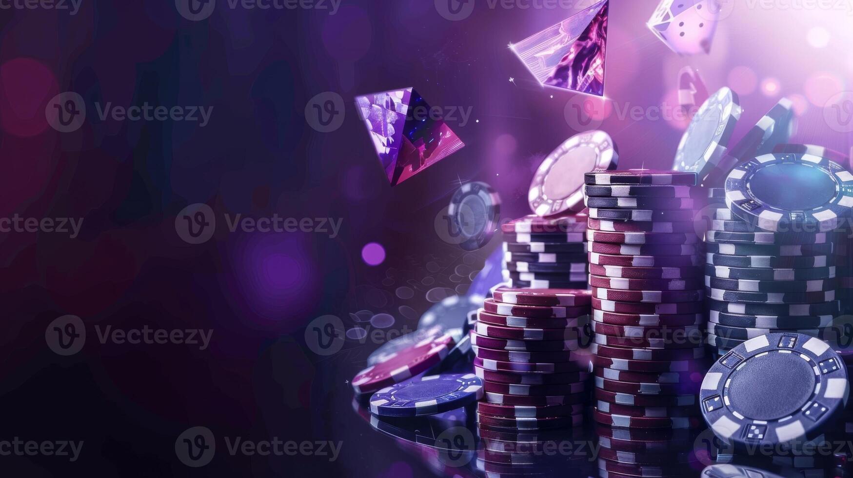 AI generated Casino chips and cards on a dark background. 3d rendering photo