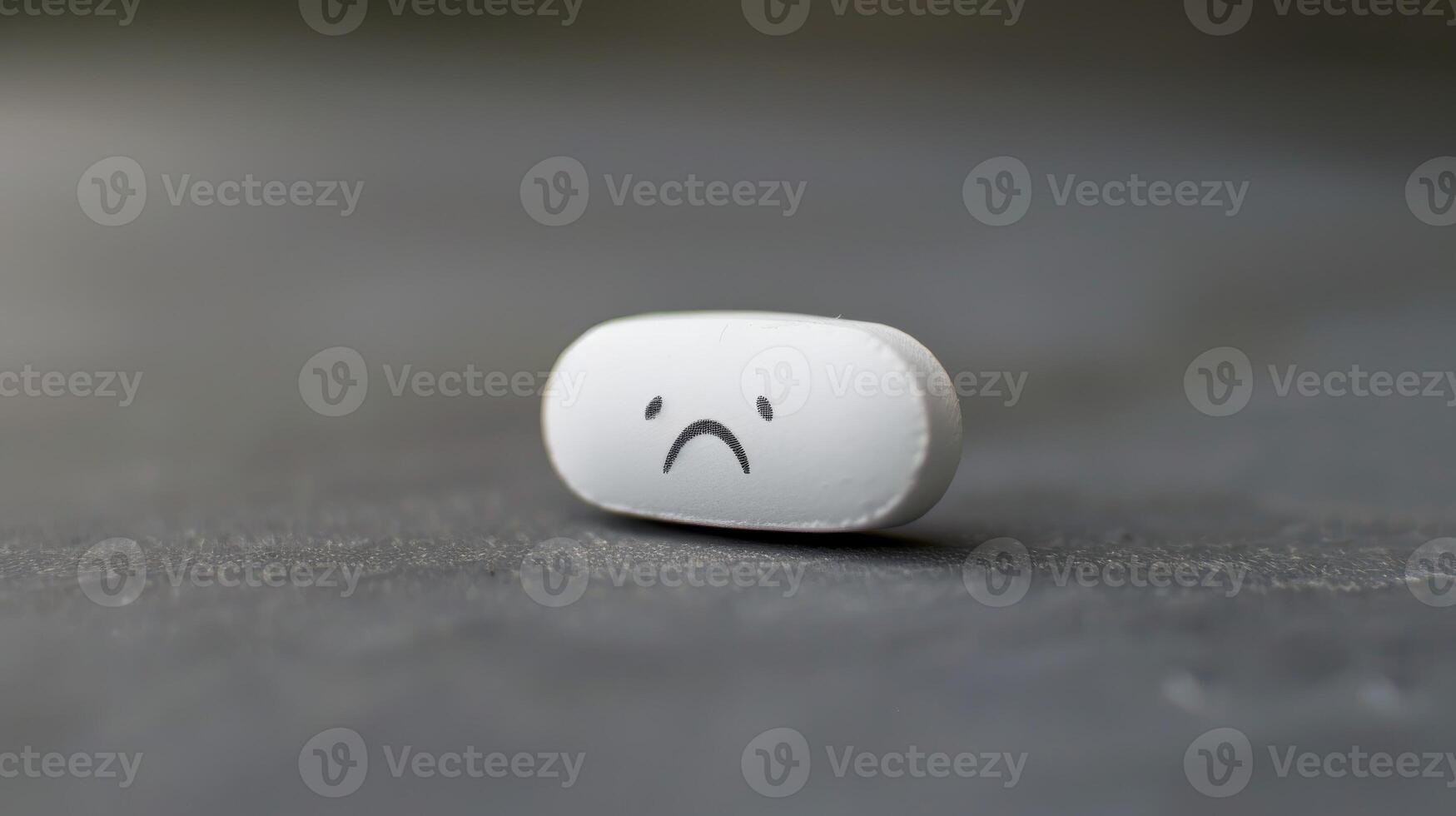 AI generated White pill with sad face on gray background. photo