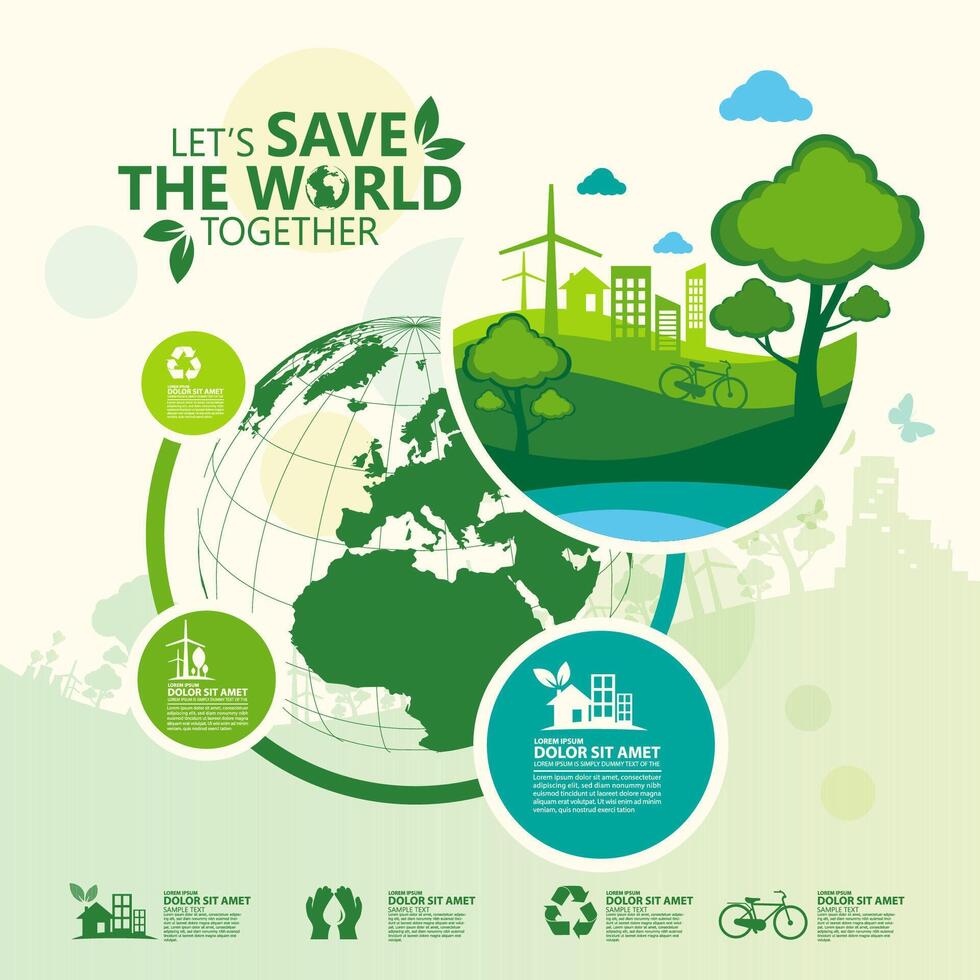 Ecology.Green cities help the world with eco-friendly concept ideas.vector illustration vector