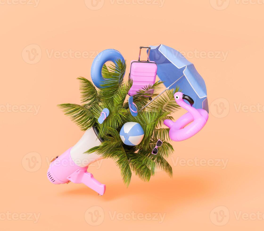 Summer Vacation Accessories with Palm Leaves in a Megaphone photo