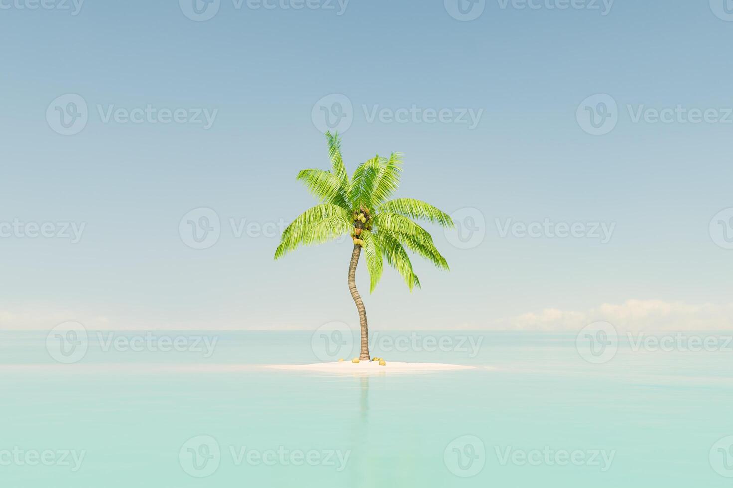 Solitary Palm Tree on a Small Island in Vast Ocean photo