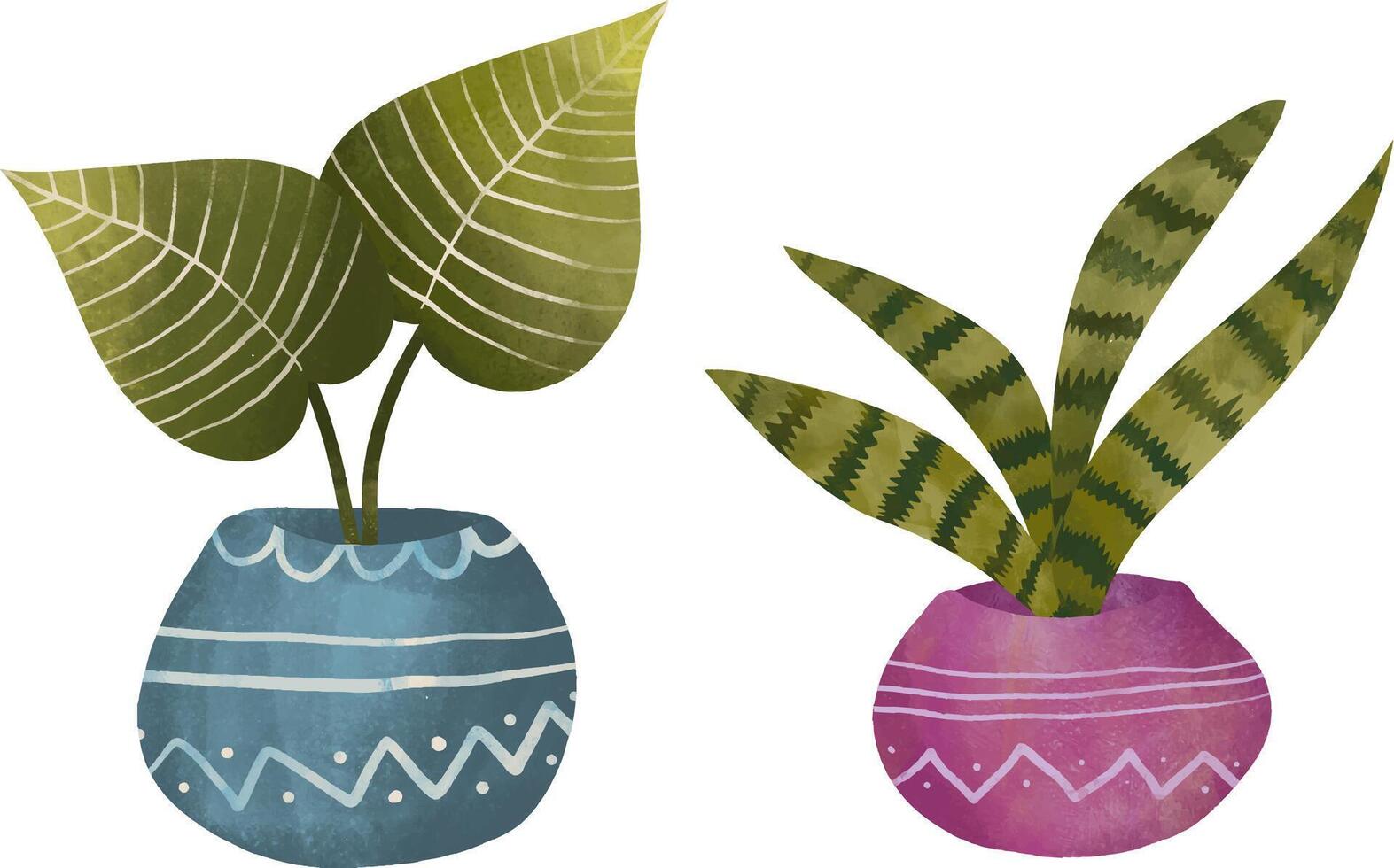 Houseplant on pot watercolor illustration vector